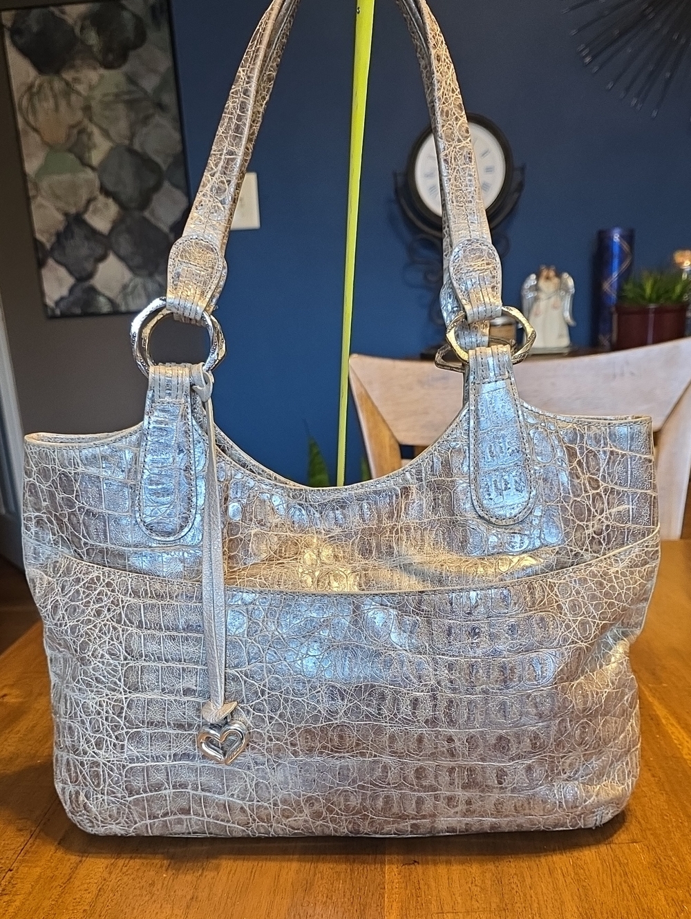 Brighton metallic crocodile-embossed leather shoulder bag